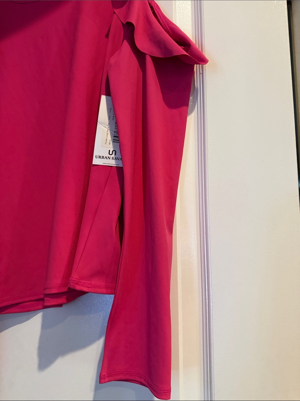 Women's NWT URBAN SAVAGE Hot Pink Ruffle Cold-Shoulder Top SIZE L - Picture 3 of 6